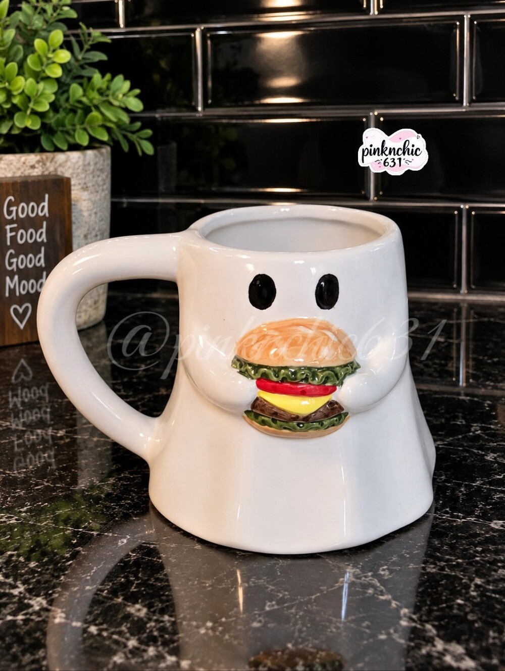 Ghost Holding A Hamburger Halloween Mug Cup